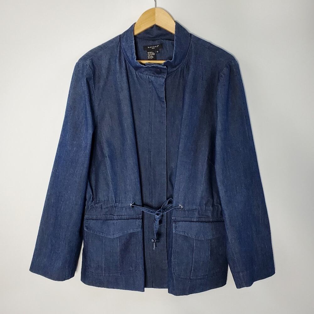 Sandro denim draw string waist lightweight casual jacket Size 1X Great Condition
